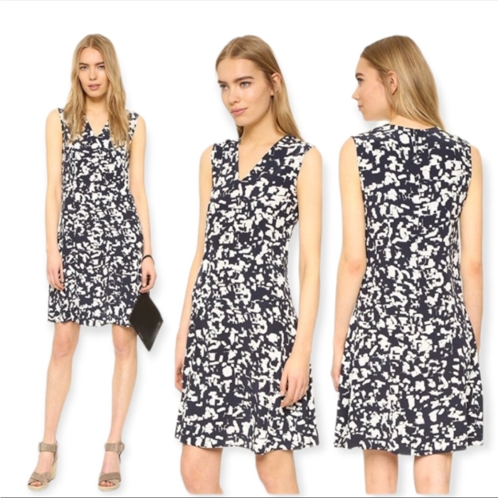 Vince Navy and White Midi Dress